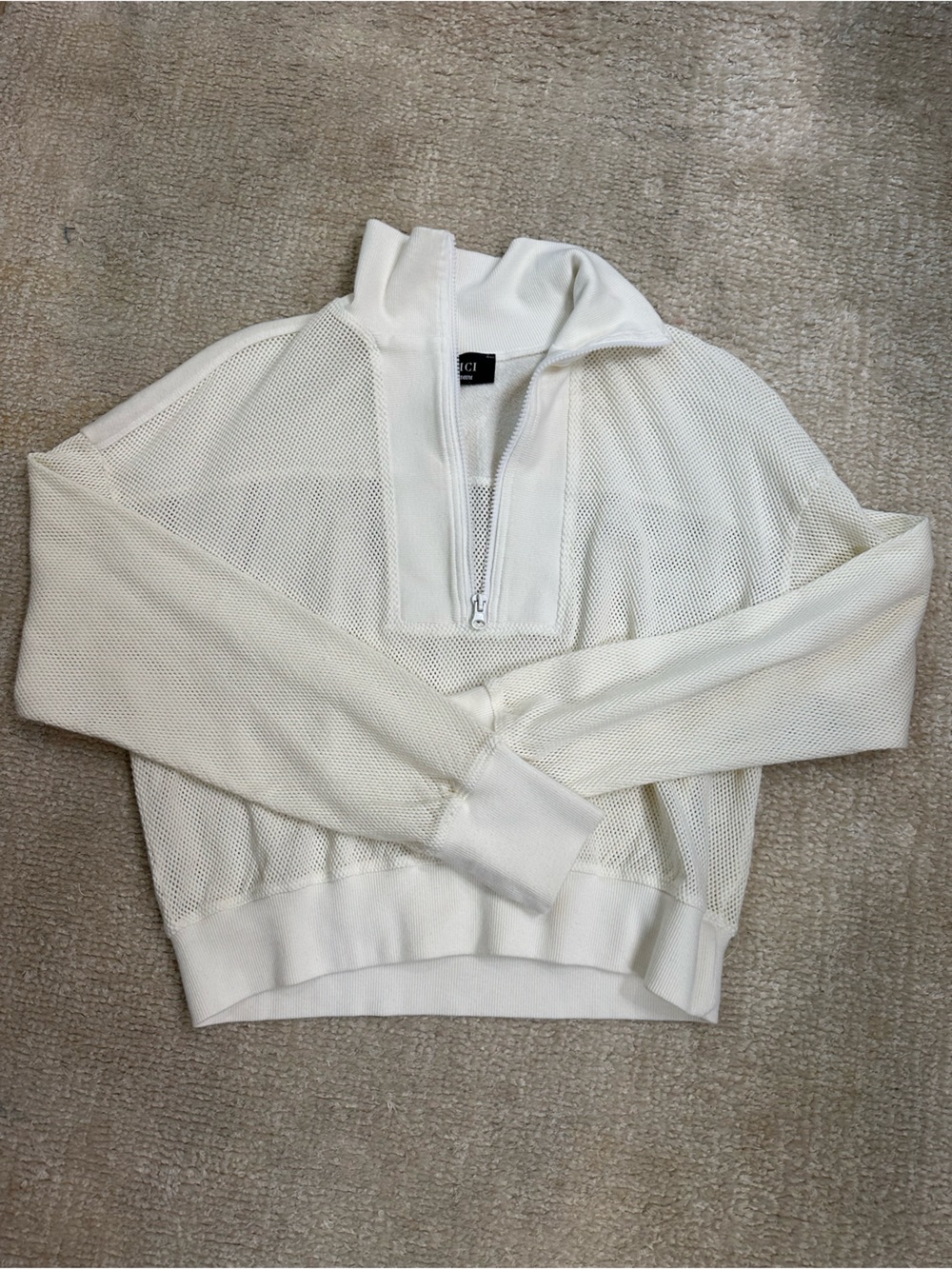 Vici White Mesh Zip-Neck Top